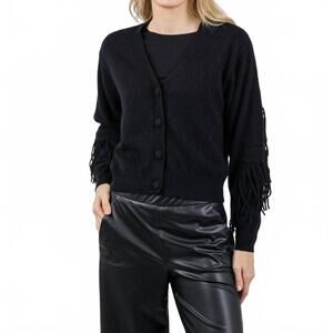 NEW BRODIE CASHMERE ashley cashmere fringe cardigan in black